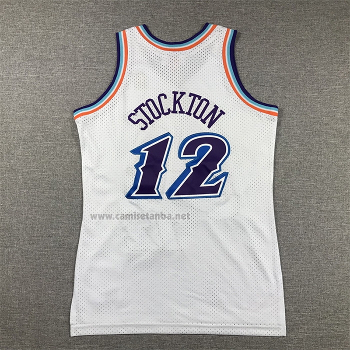Camiseta Nino Utah Jazz John Stockton NO 12 Hardwood Classics Throwback 1996-97 Blanco